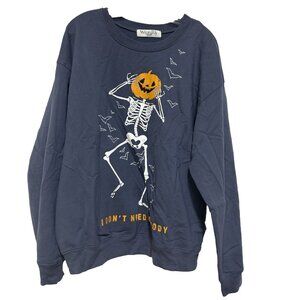 Wound Up Juniors XL Gray Sweatshirt Halloween I Don’t Need No Body Skeleton